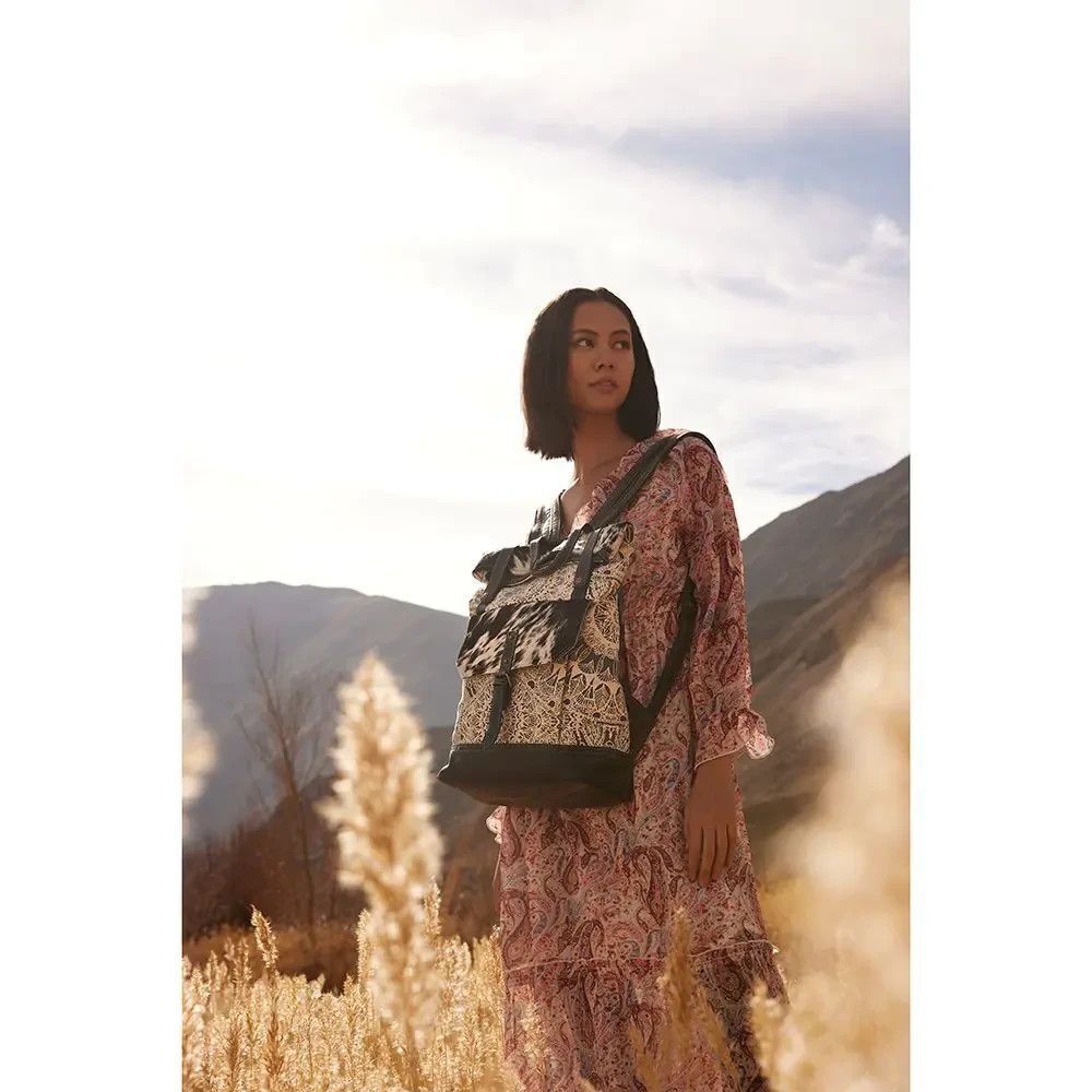 Myra Bag Handmade Le Medallion Backpack Upcycled Canvas & Cowhide Leather